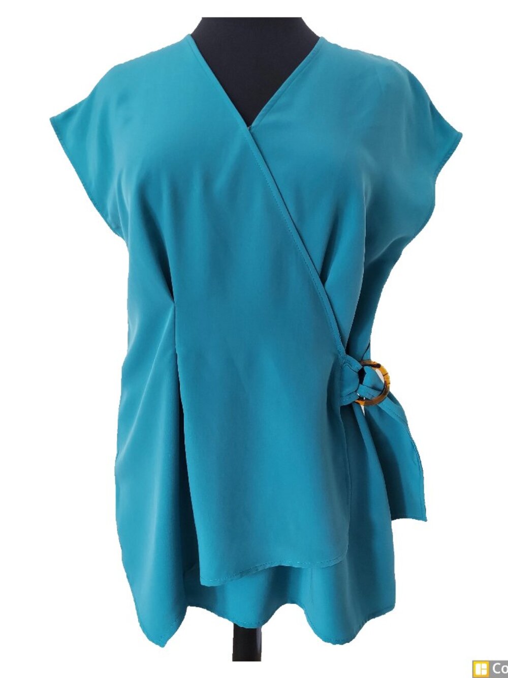 Worthington turquoise buckled wrap blouse SZ L